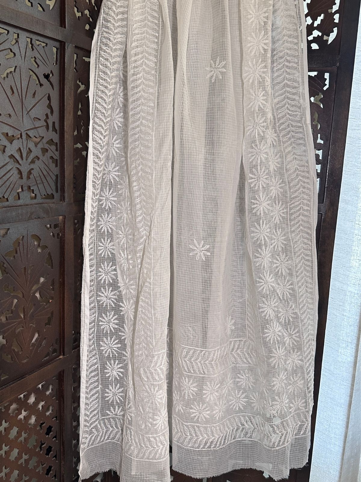 Kota Doria Hand Embroidered Chikankari Dupatta