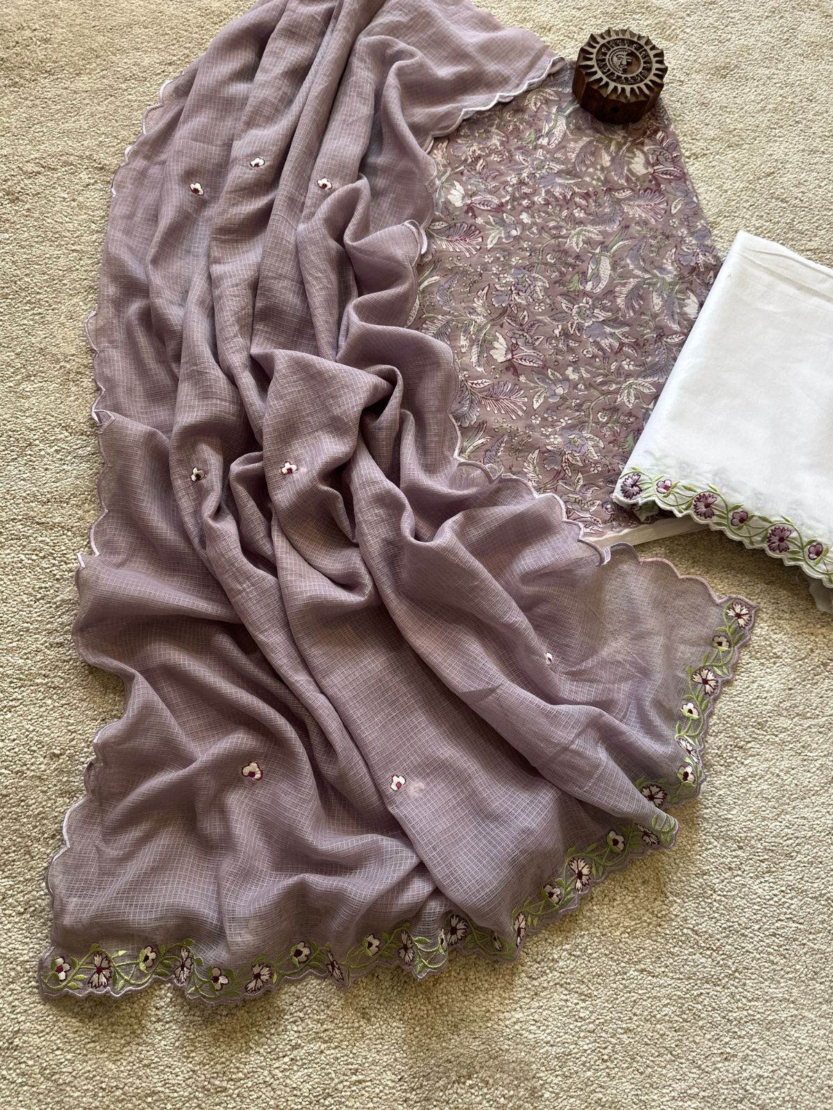 Sandhya Set- Sanganeri Kurta fabric with Embroidered Bottom and Dupatta