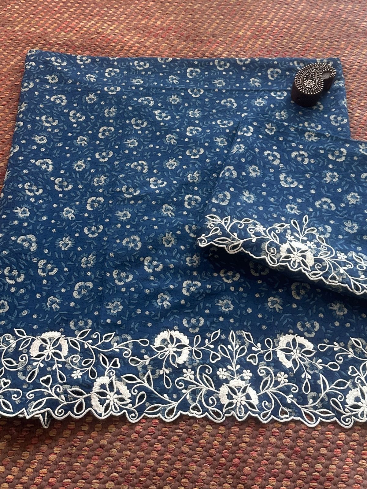 Pure Cotton Indigo Handblocked Coord Set with Cutwork embroidery