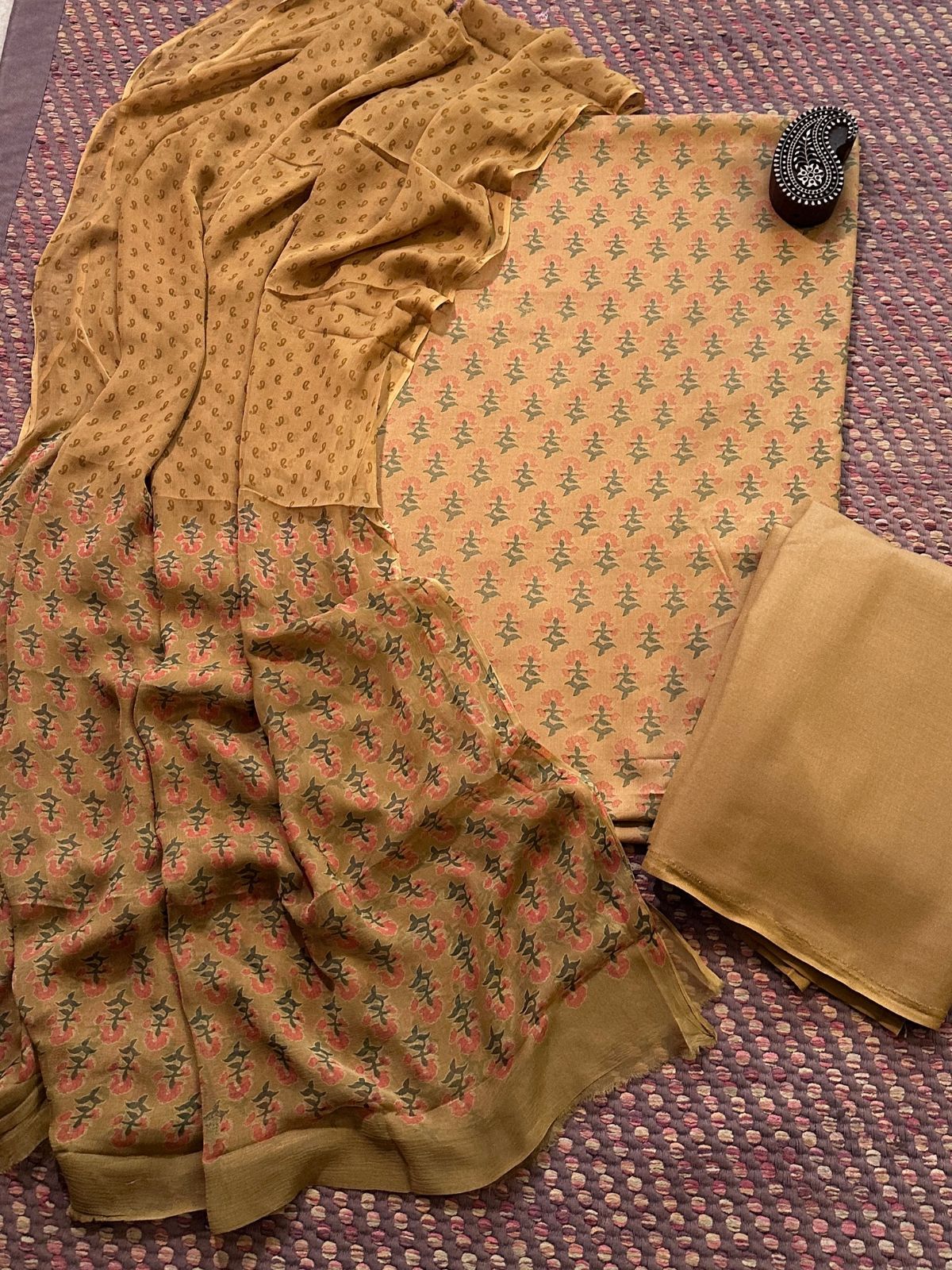 Spun Block Printed Unstitched Set