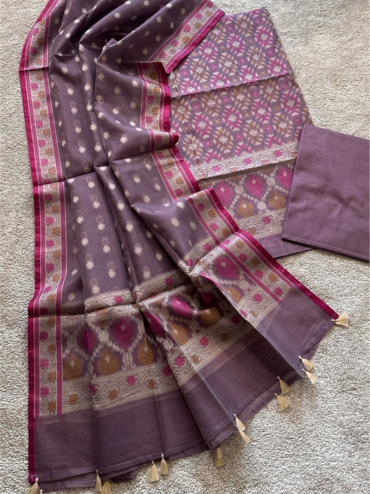 Dusty Grape- Jamdani Cotton Unstitched Set