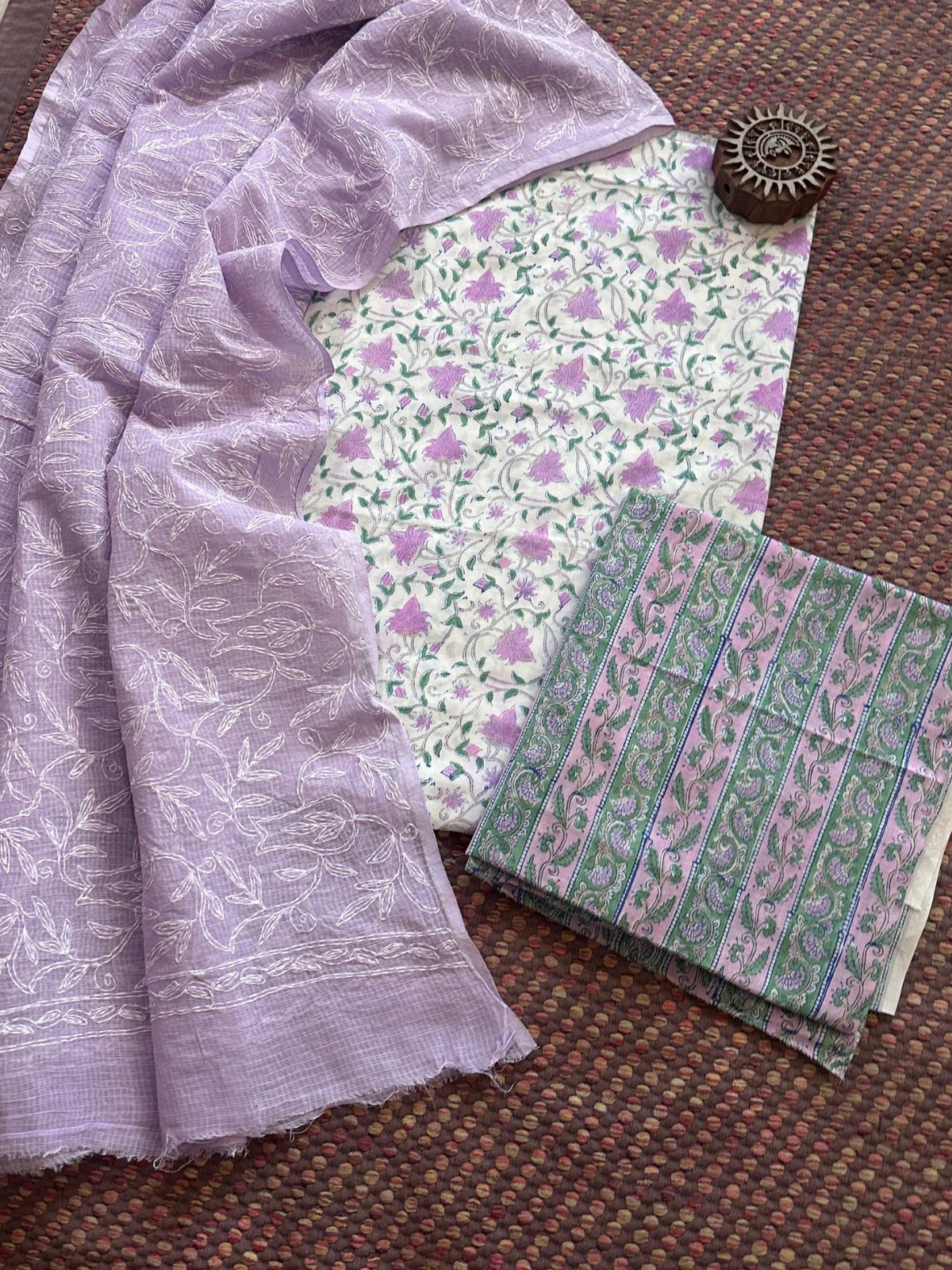 Pure Cotton Hand Blocked Set with Chikankari Dupatta