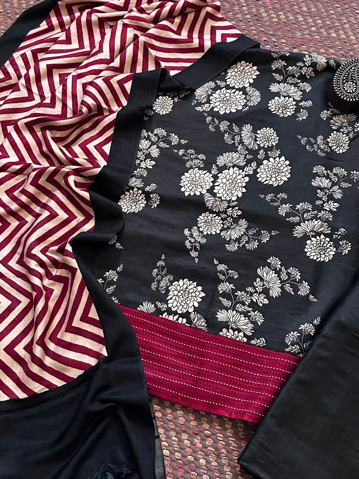 Spun Block Printed Unstitched Set