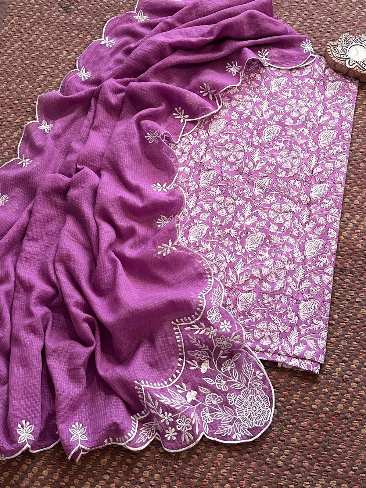 Pure Cotton Handblock Fabric with Exclusive Embroidered Dupatta