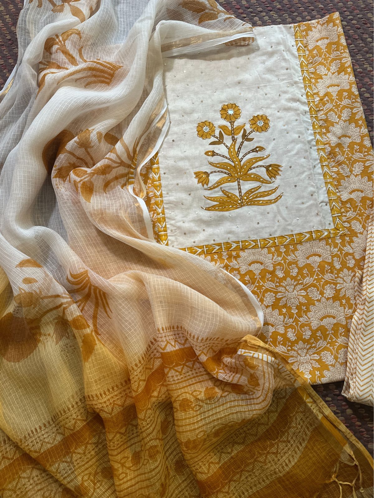 Pure Cotton Unstitched Set with Kota Dupatta