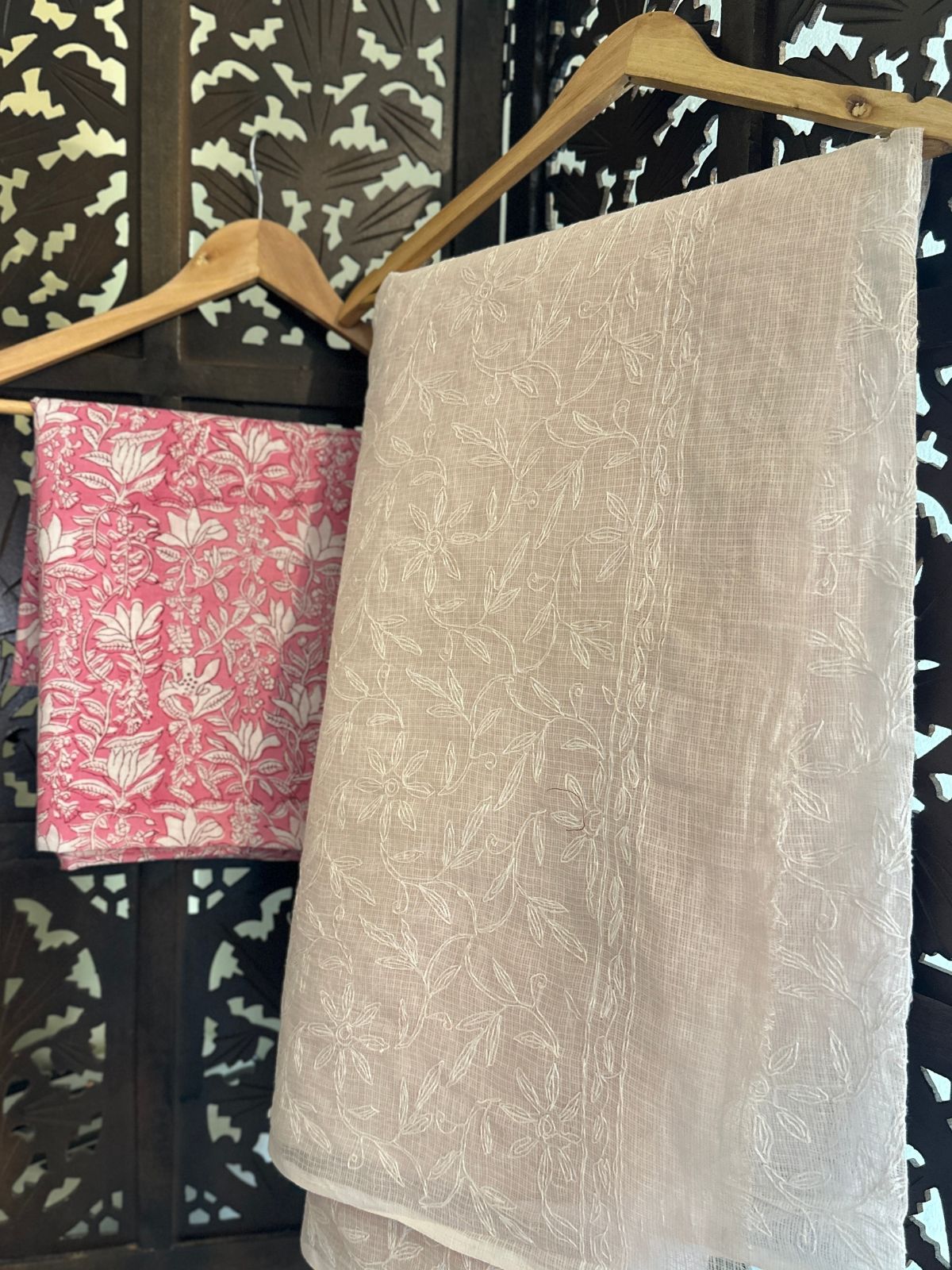 Mild Pink Chikankari Hand Embroidered Saree with blouse fabric