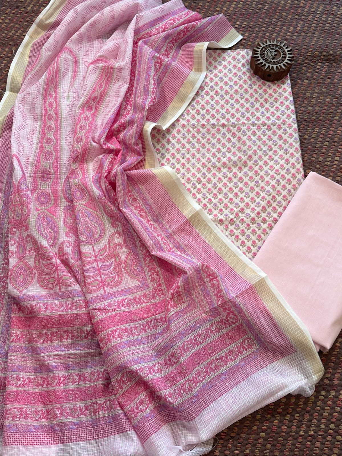 Pure Cotton Unstitched Set with Kota Dupatta