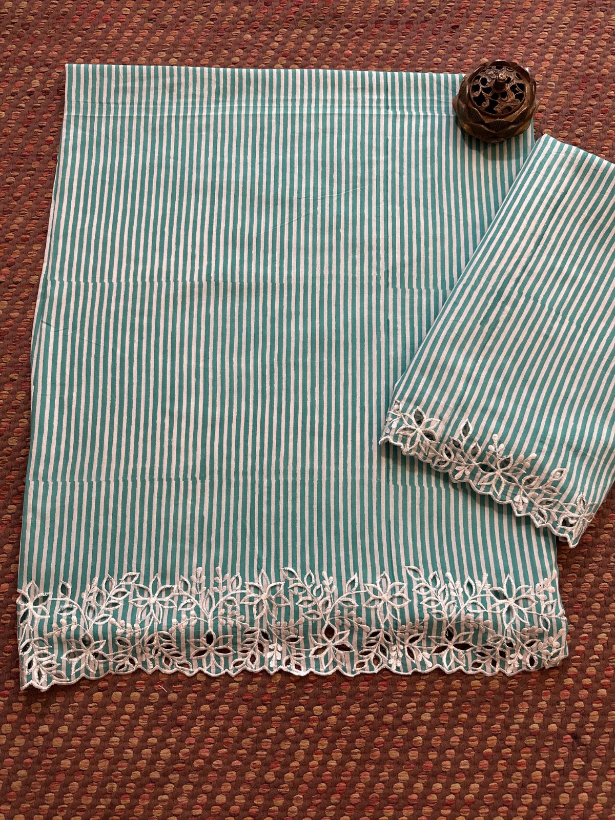 Cutwork Pure Cotton Hand-blocked Coord Set