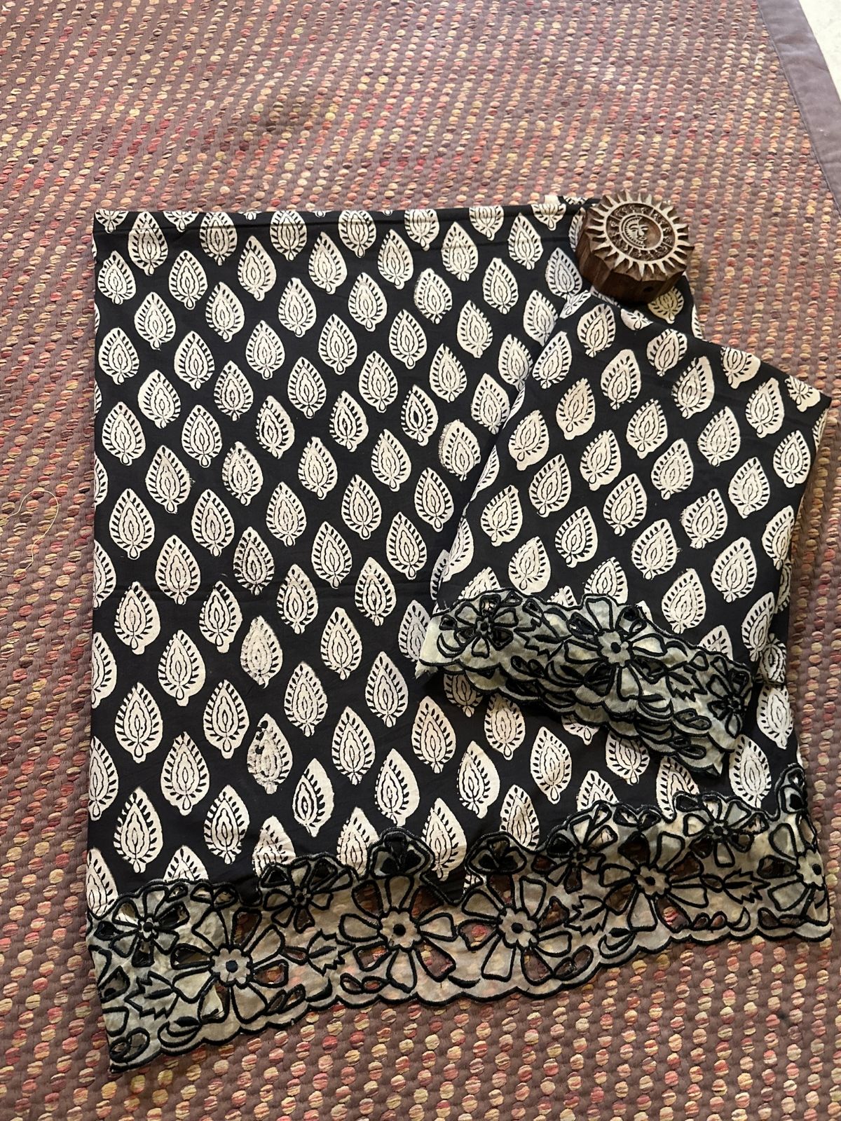 Pure Cotton Hand-blocked Coord Set with Cutwork on Organza Patch Work.