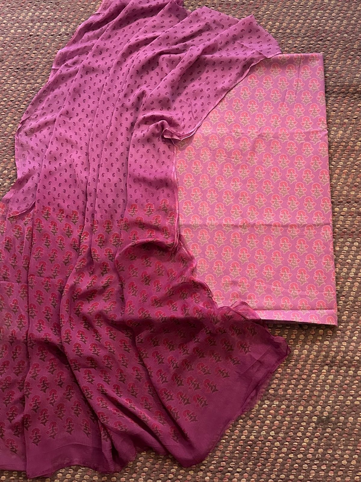 Spun Block Printed Unstitched Set