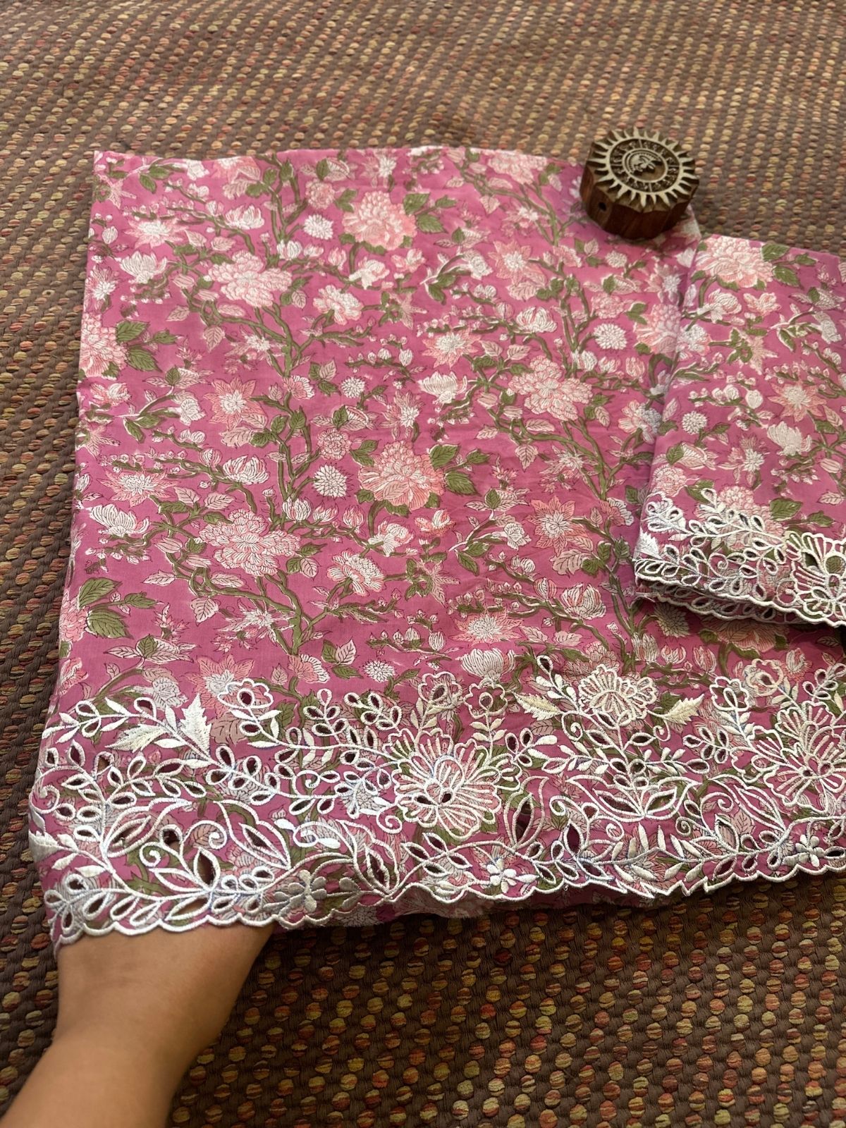 Cutwork Pure Cotton Hand-blocked Coord Set