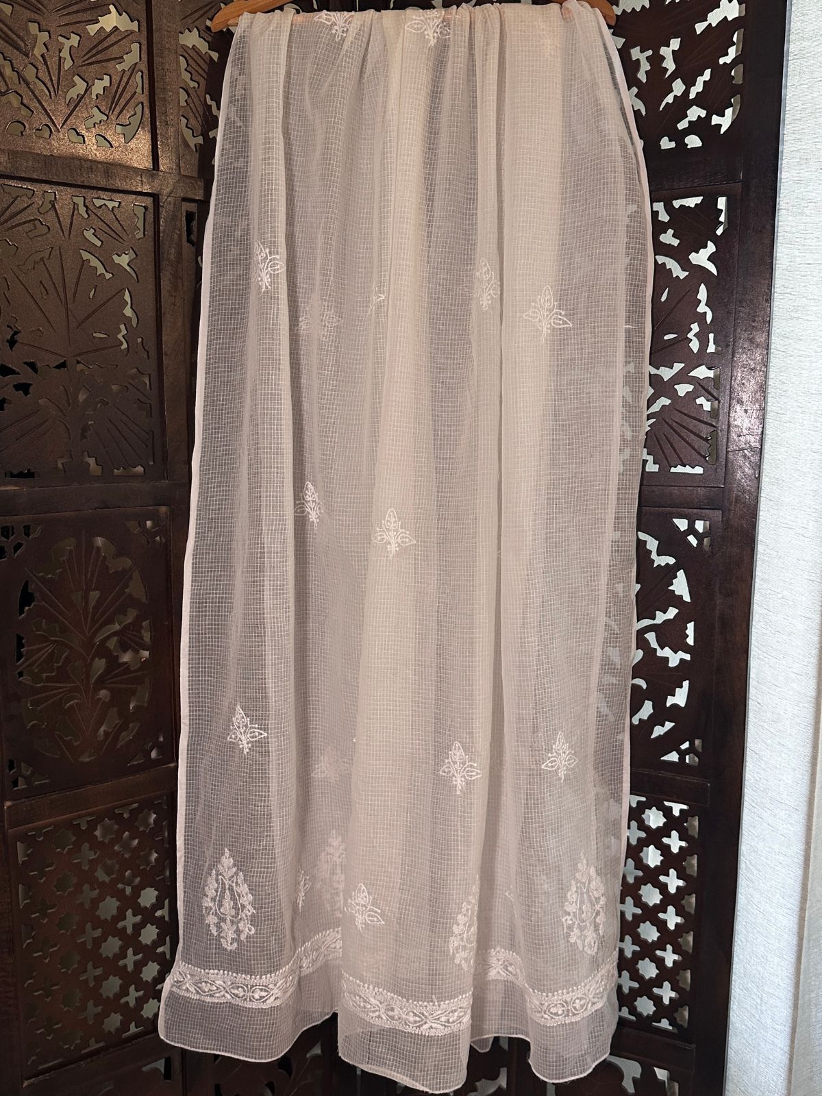 Kota Doria Hand Embroidered Chikankari Dupatta
