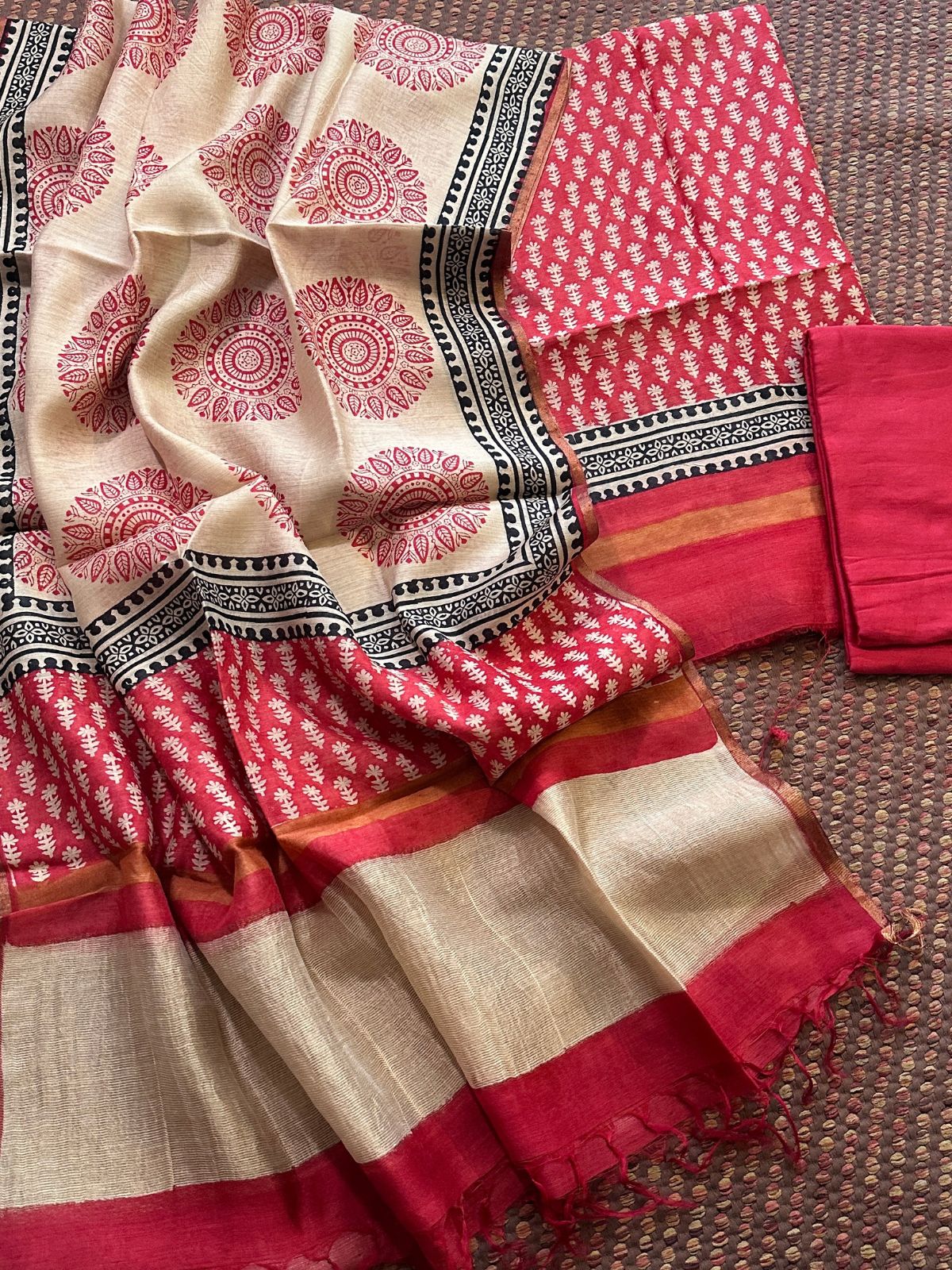 Premium Pure Tussar Silk Unstitched Set