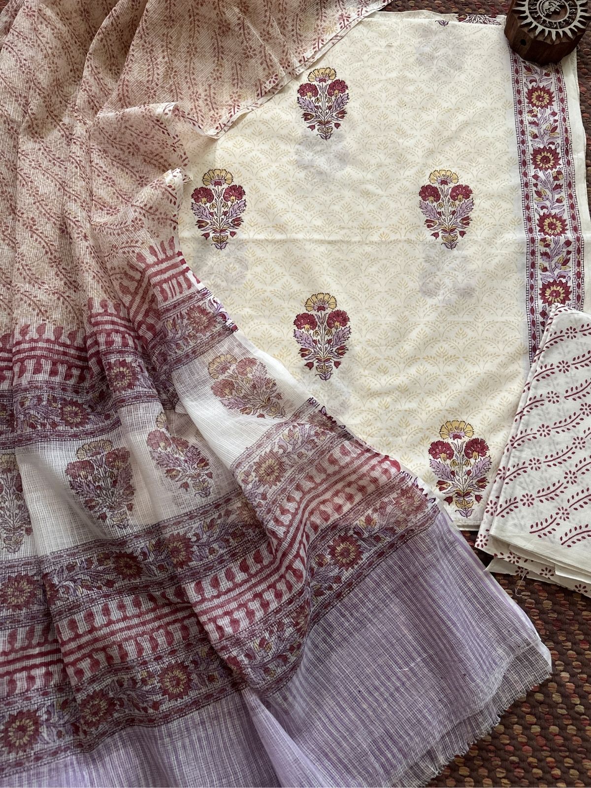 Pure Cotton Unstitched Set with Kota Dupatta