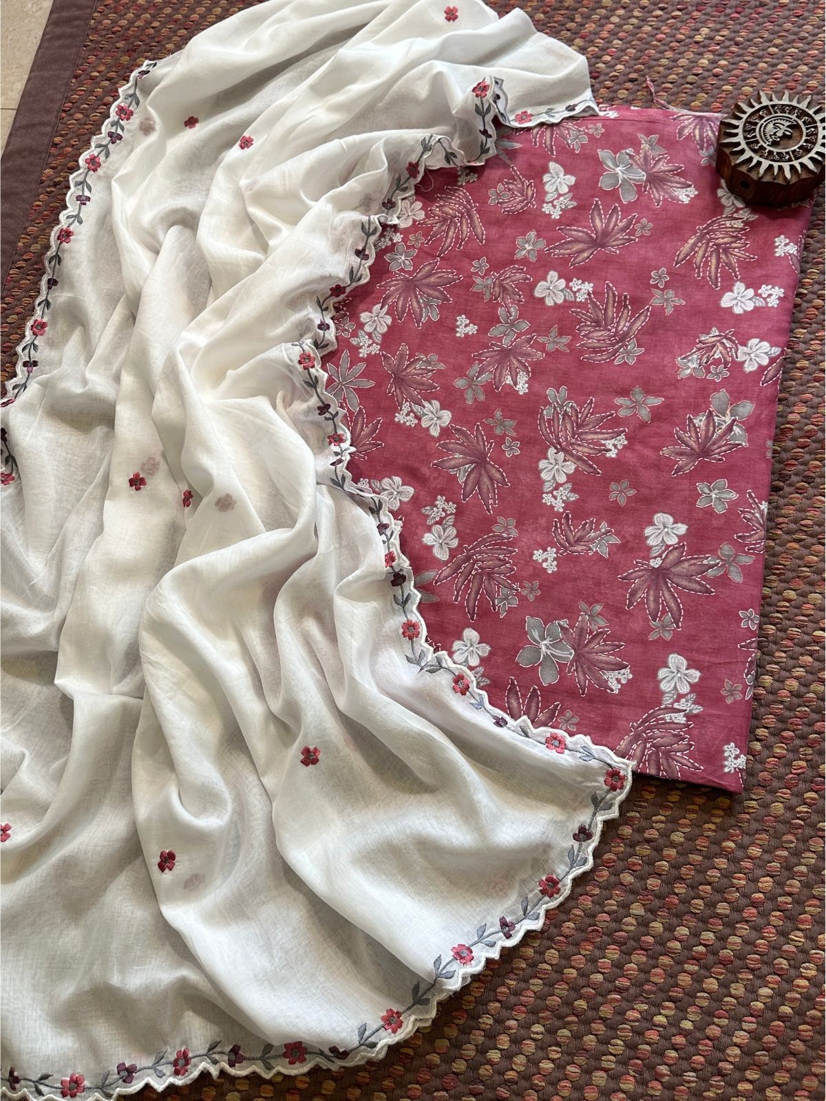 Pure Cotton Fabric with Malmal Embroidered Dupatta