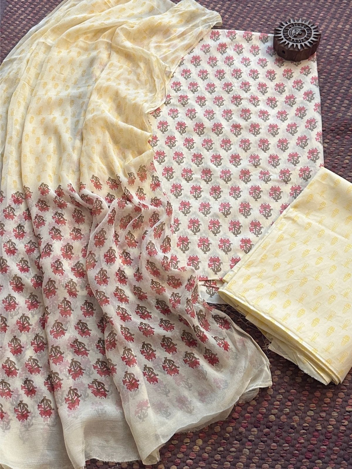 Pure Cotton Unstitched Set with Chiffon Dupatta
