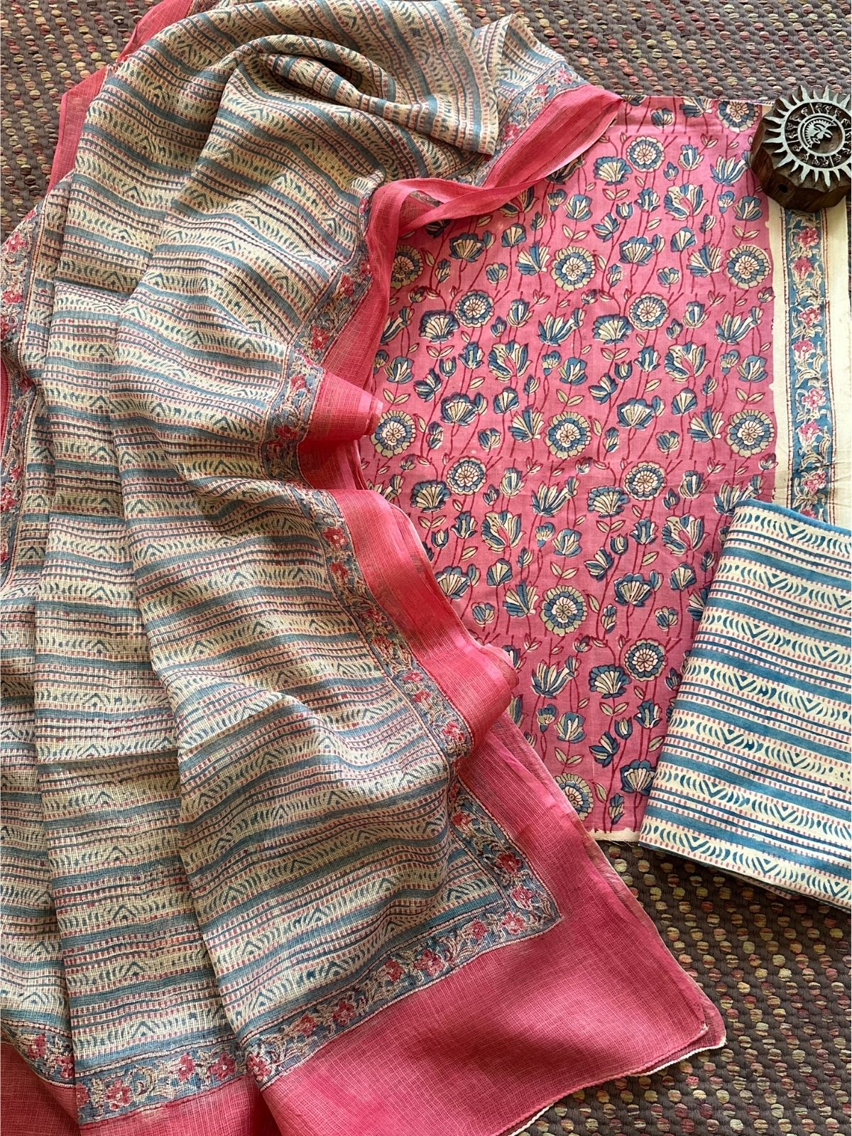 Pure Cotton Unstitched Set with Kota Dupatta
