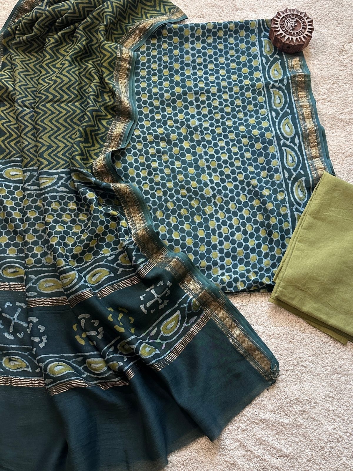 Ocean Dew - Maheshwari Silk Unstitched Set