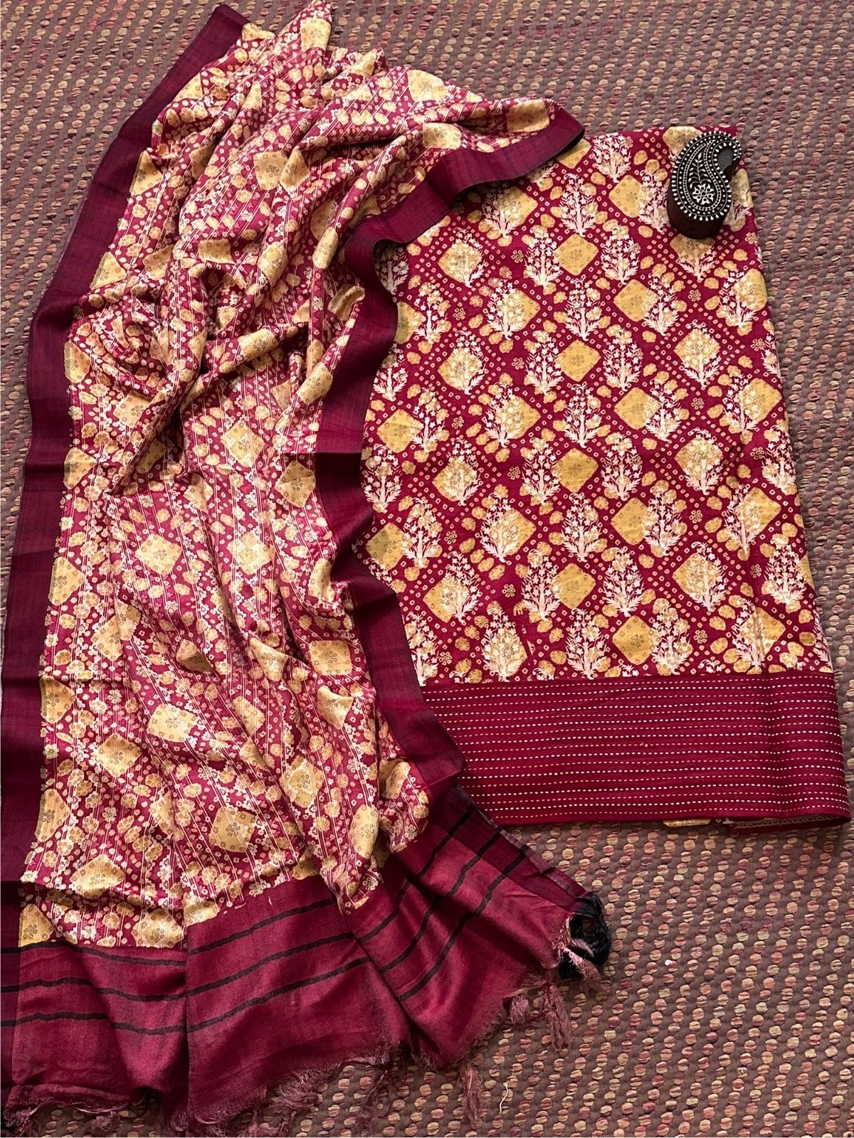 Spun Block Printed Unstitched Set