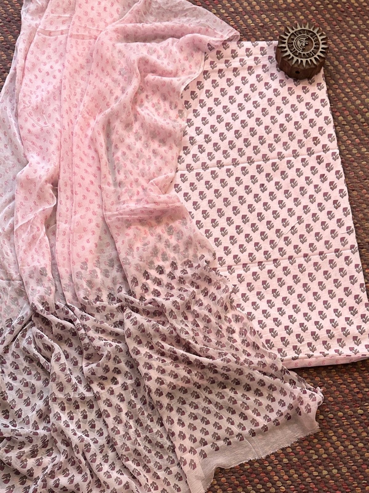 Pure Cotton Unstitched Set with Chiffon Dupatta
