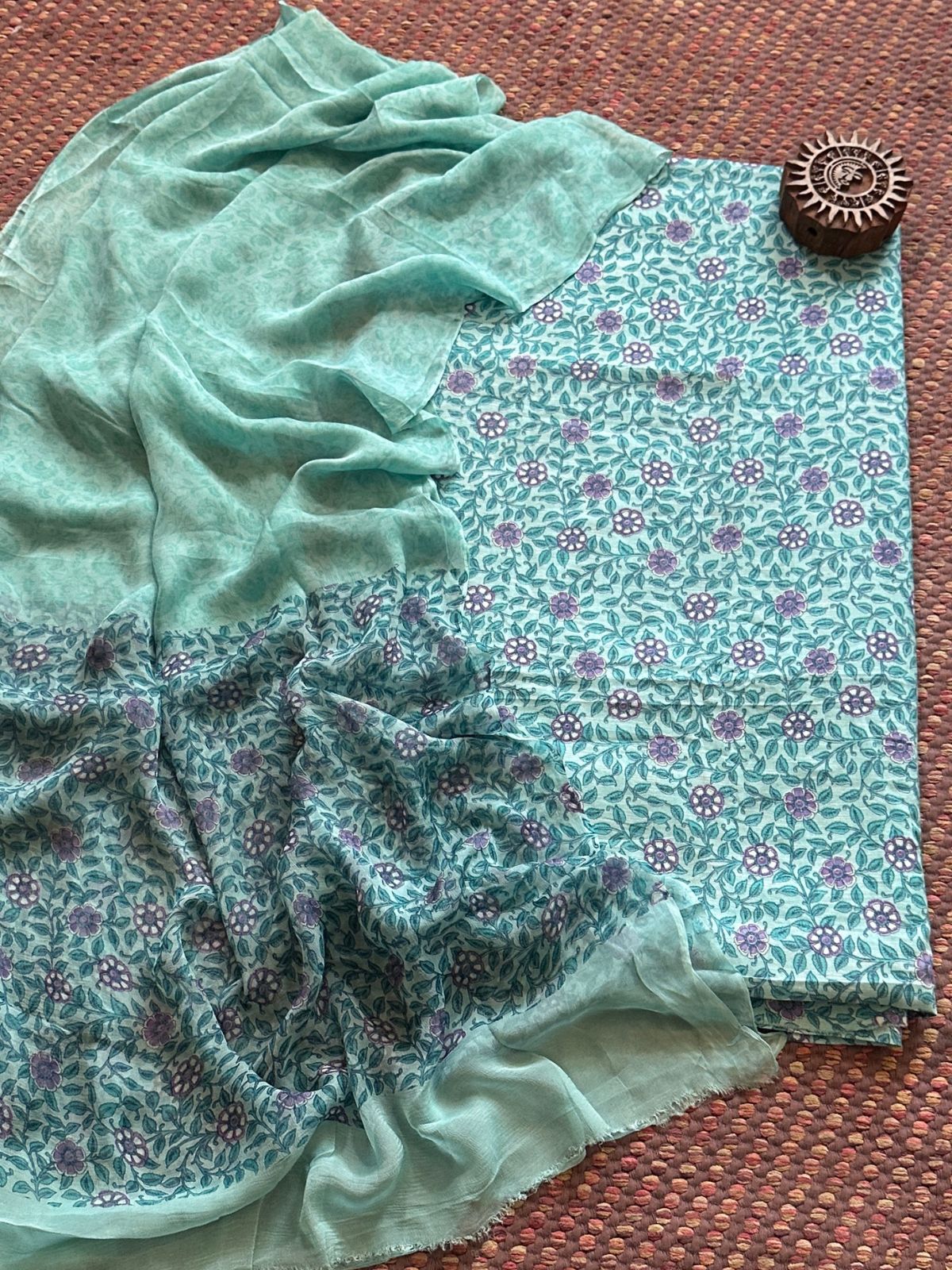 Pure Cotton Unstitched Set with Chiffon Dupatta