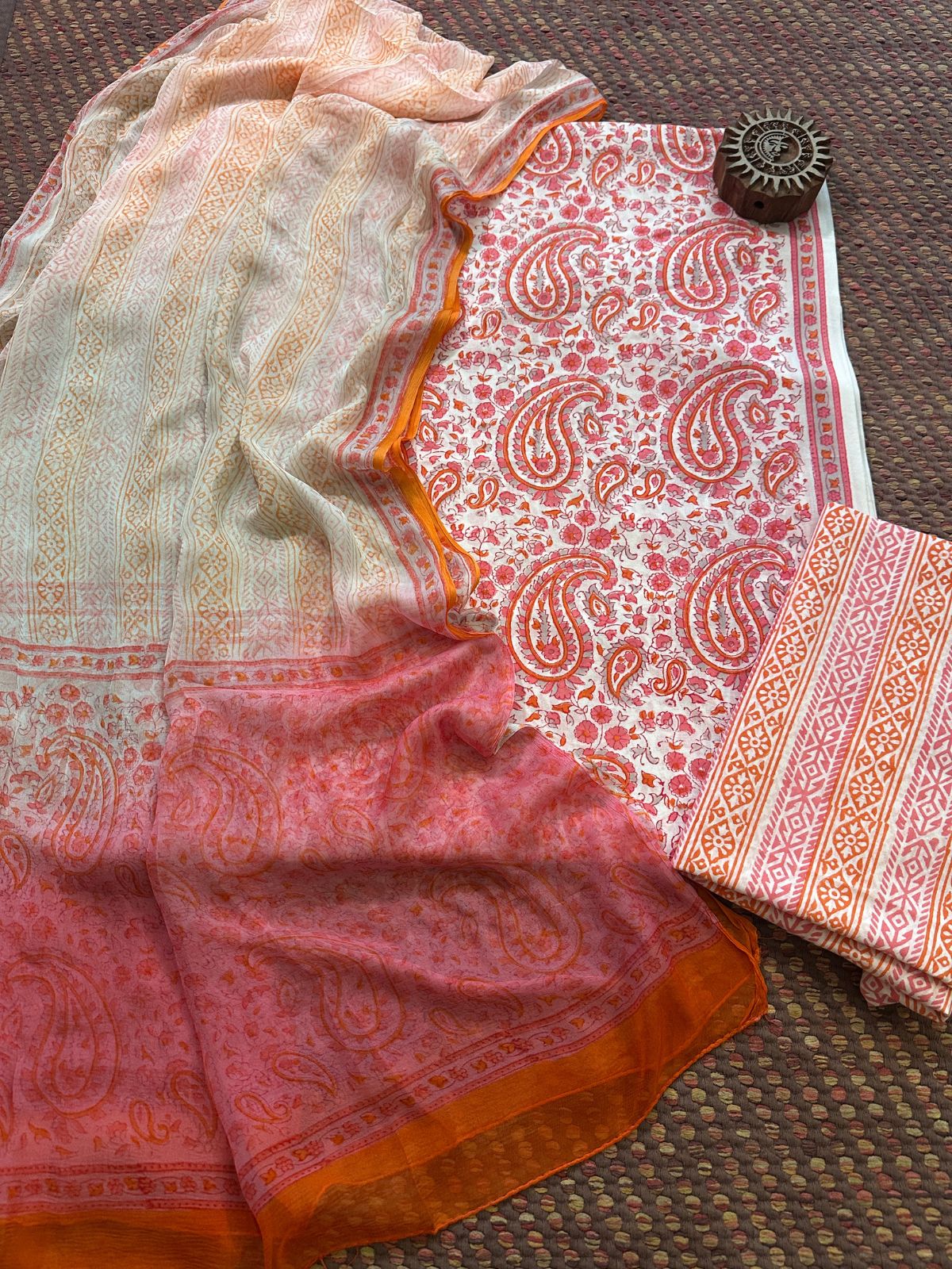 Pure Cotton Unstitched Set with Pure chiffon Dupatta