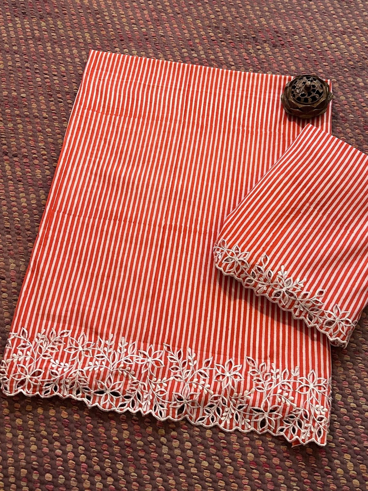 Cutwork Pure Cotton Hand-blocked Coord Set