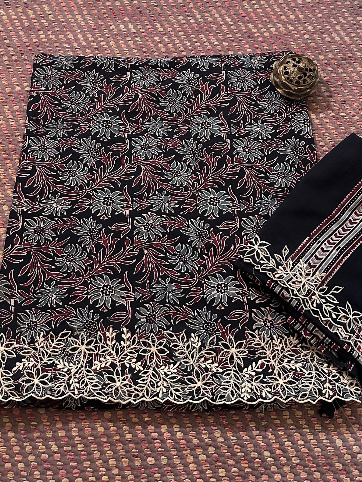 Exclusive Cutwork embroidered Ajrak Cotton Malmal Coord Set