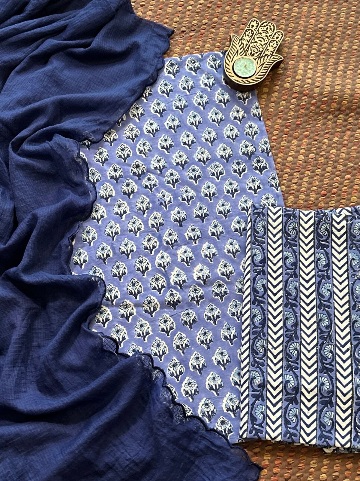 Pure Cotton handblocked Fabric Set with Kota Dupatta