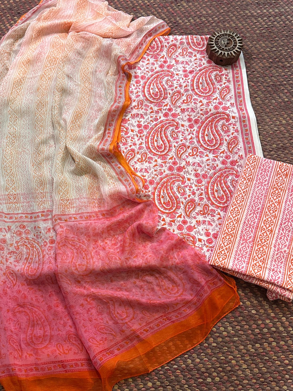 Pure Cotton Unstitched Set with Pure chiffon Dupatta
