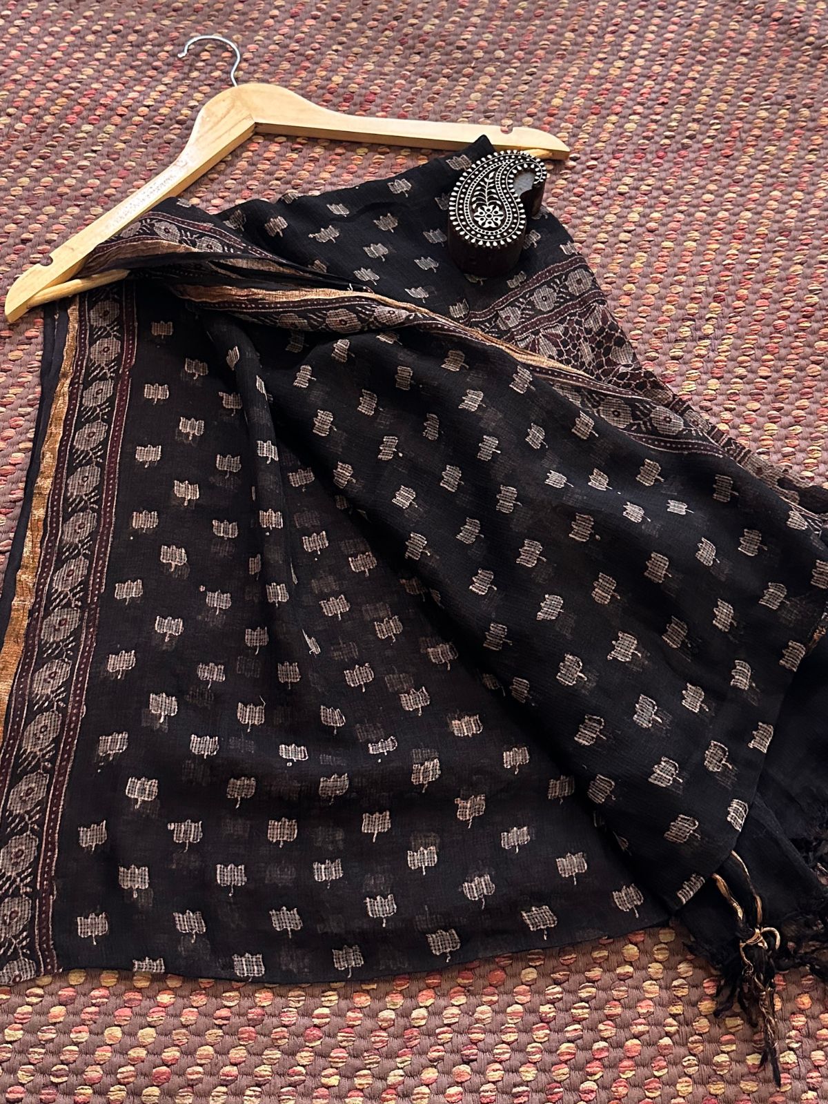 Kota Doria Ajrak Hand-Blocked Dupatta