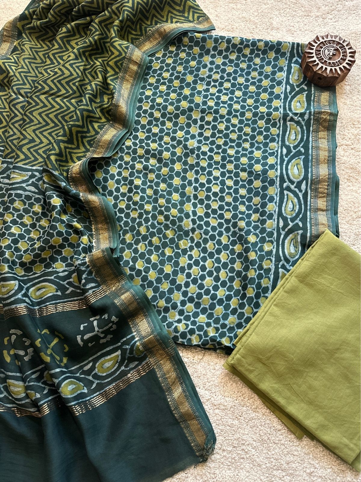 Ocean Dew - Maheshwari Silk Unstitched Set