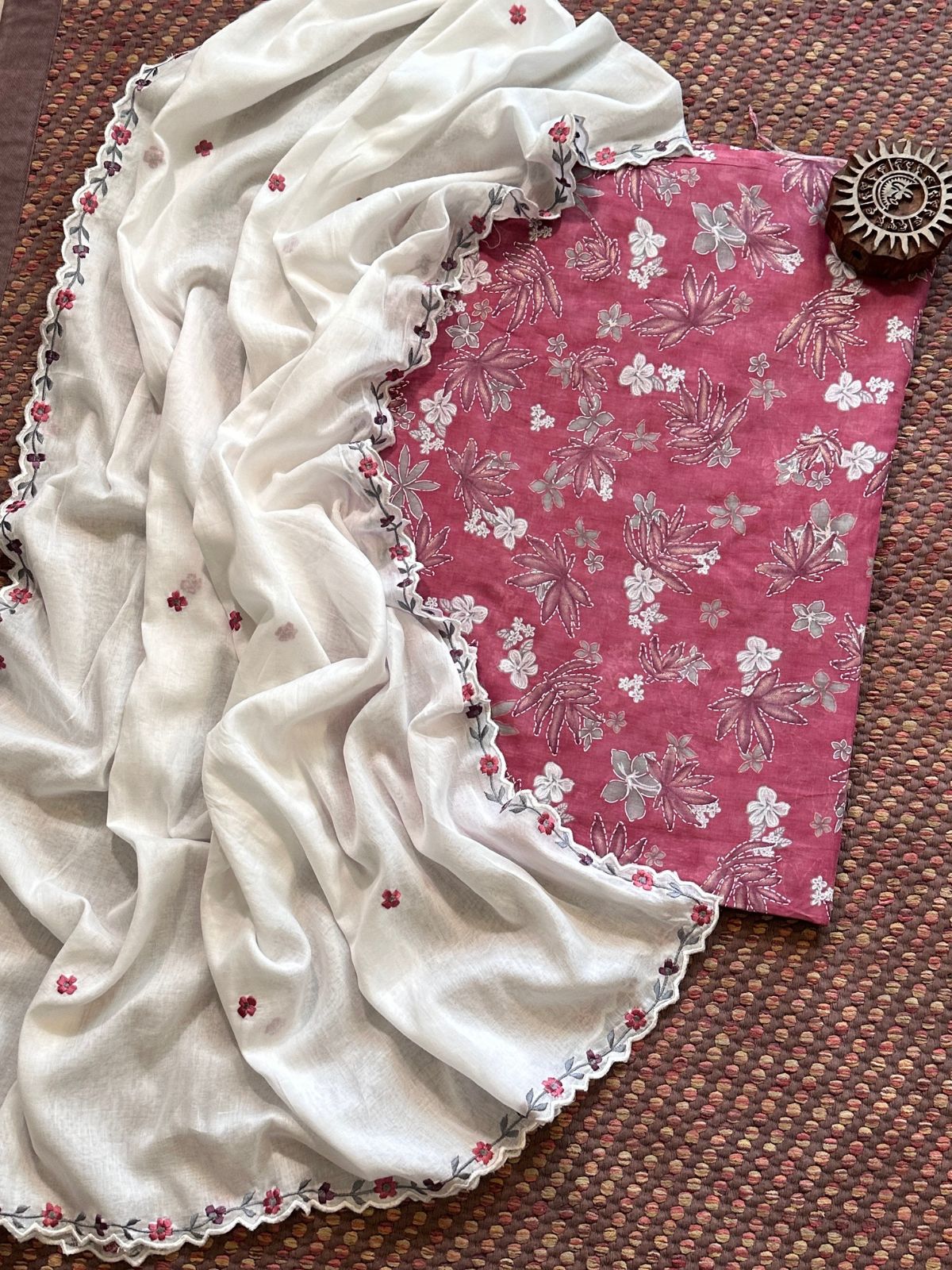 Pure Cotton Fabric with Malmal Embroidered Dupatta