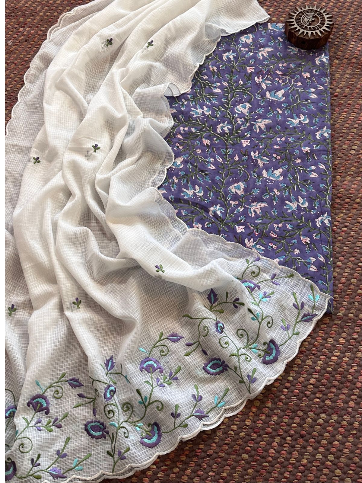 Pure Cotton Handblock Fabric with Exclusive Embroidered Dupatta