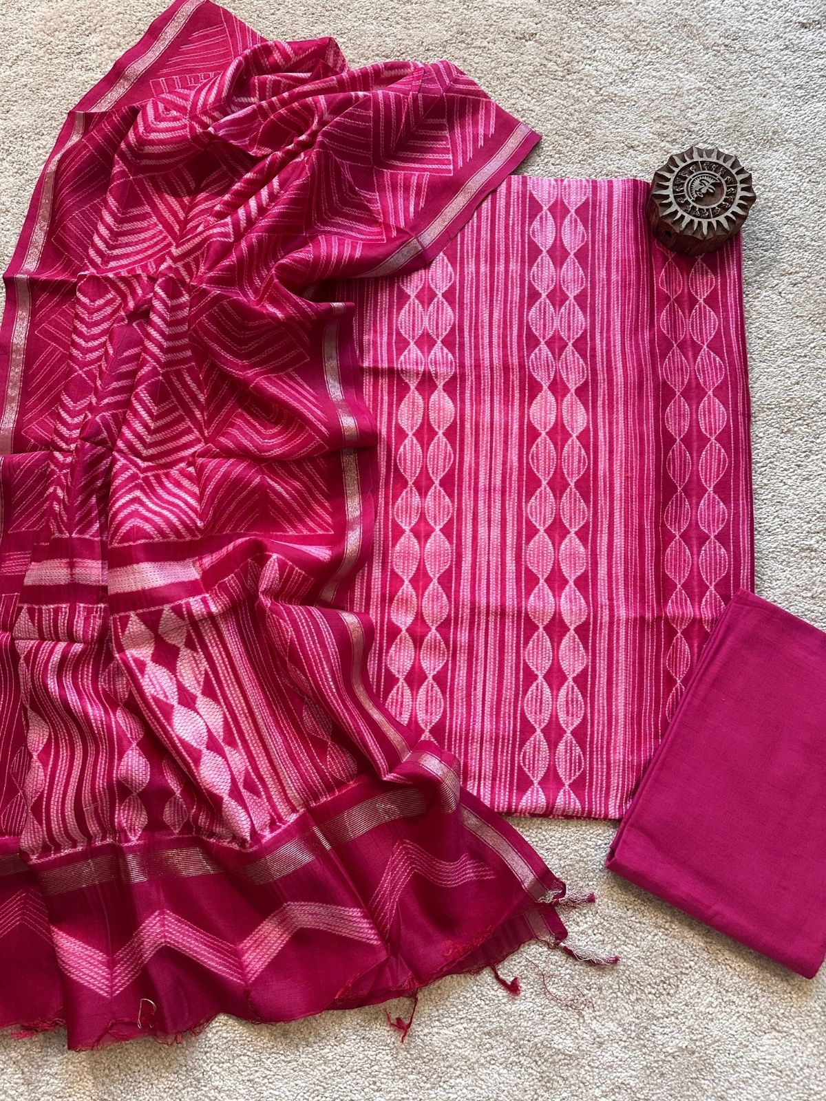 Gulaabi Dori- Shibori Maheshwari Silk Set