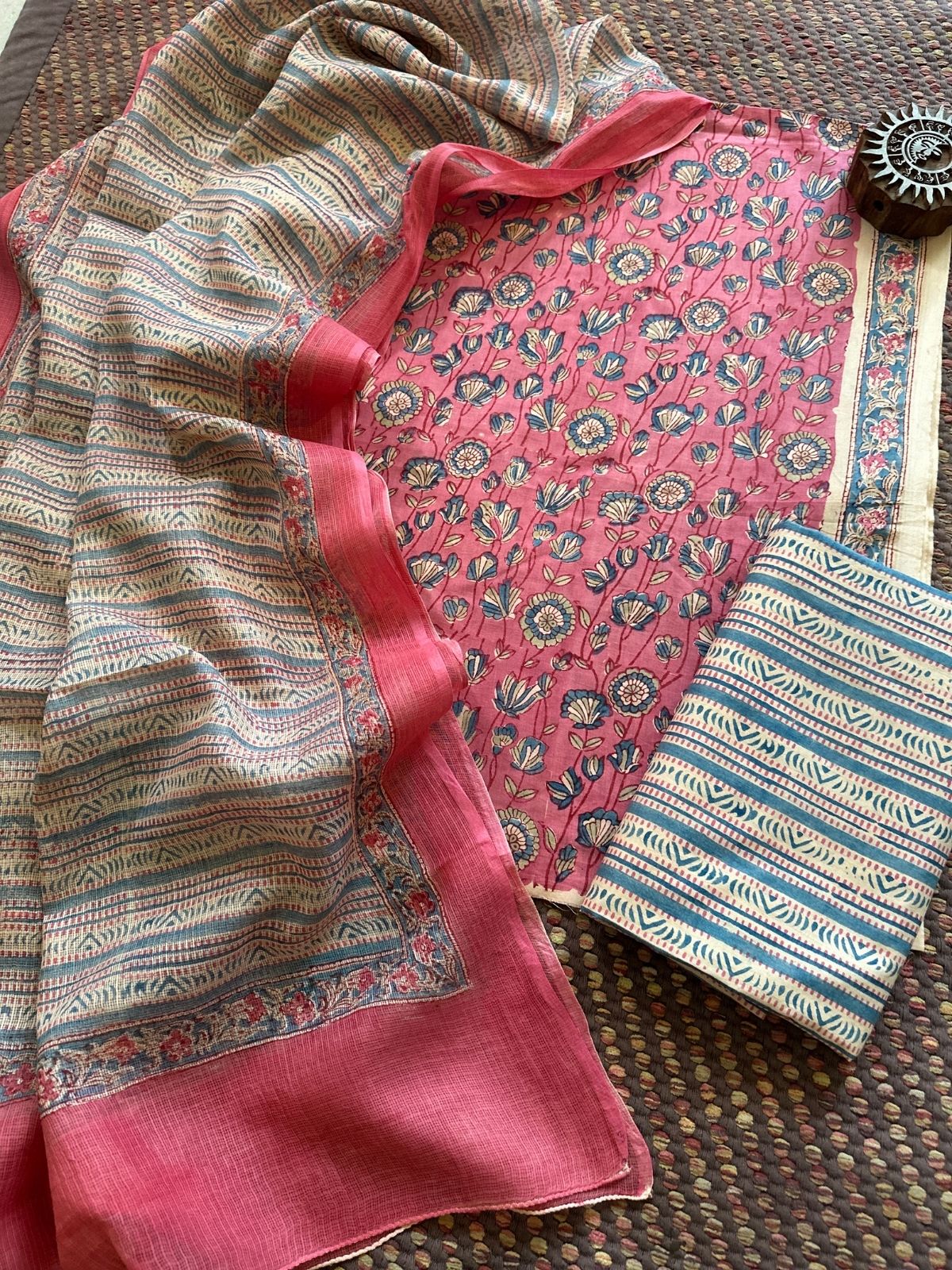 Pure Cotton Unstitched Set with Kota Dupatta