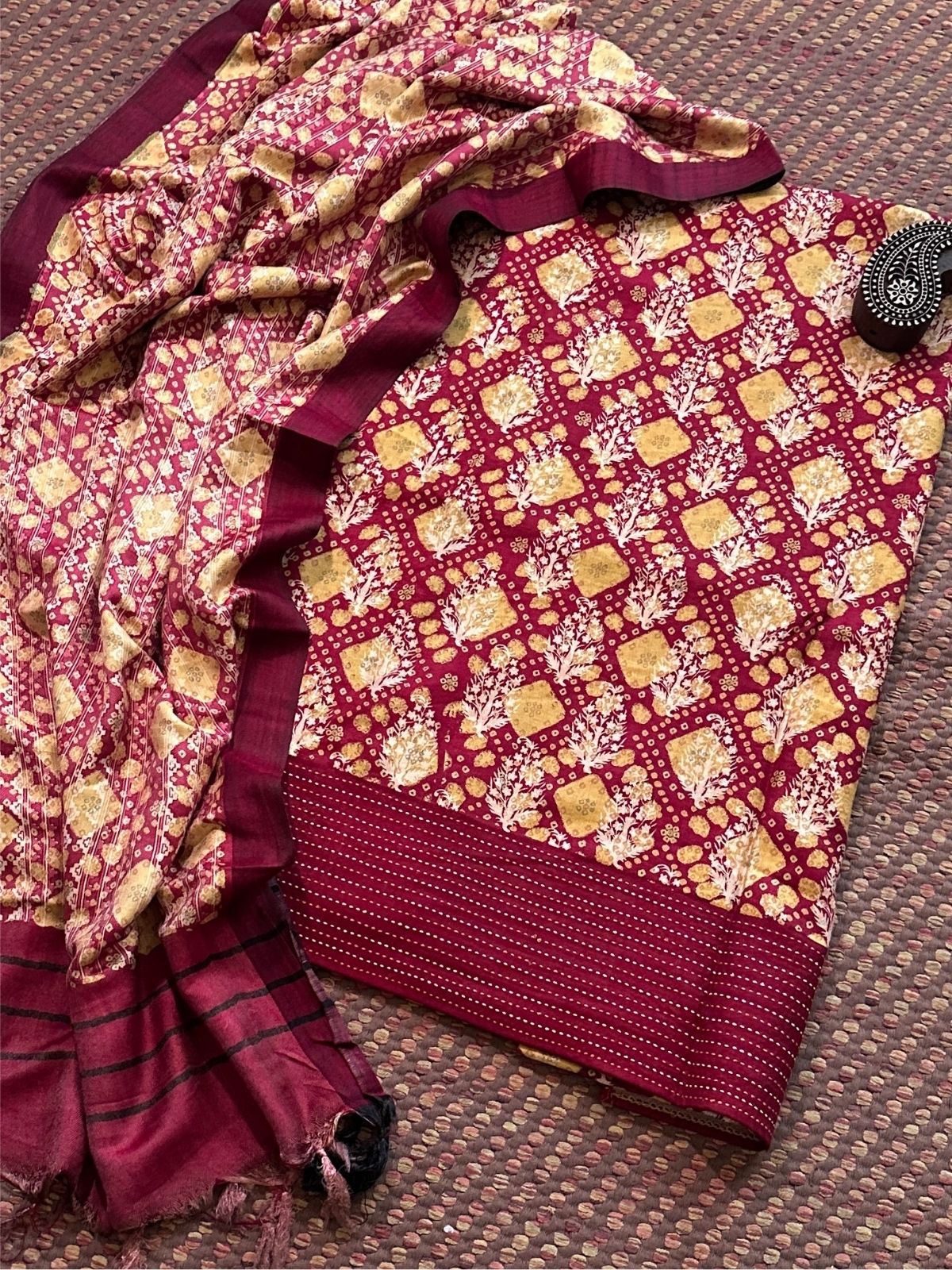 Spun Block Printed Unstitched Set