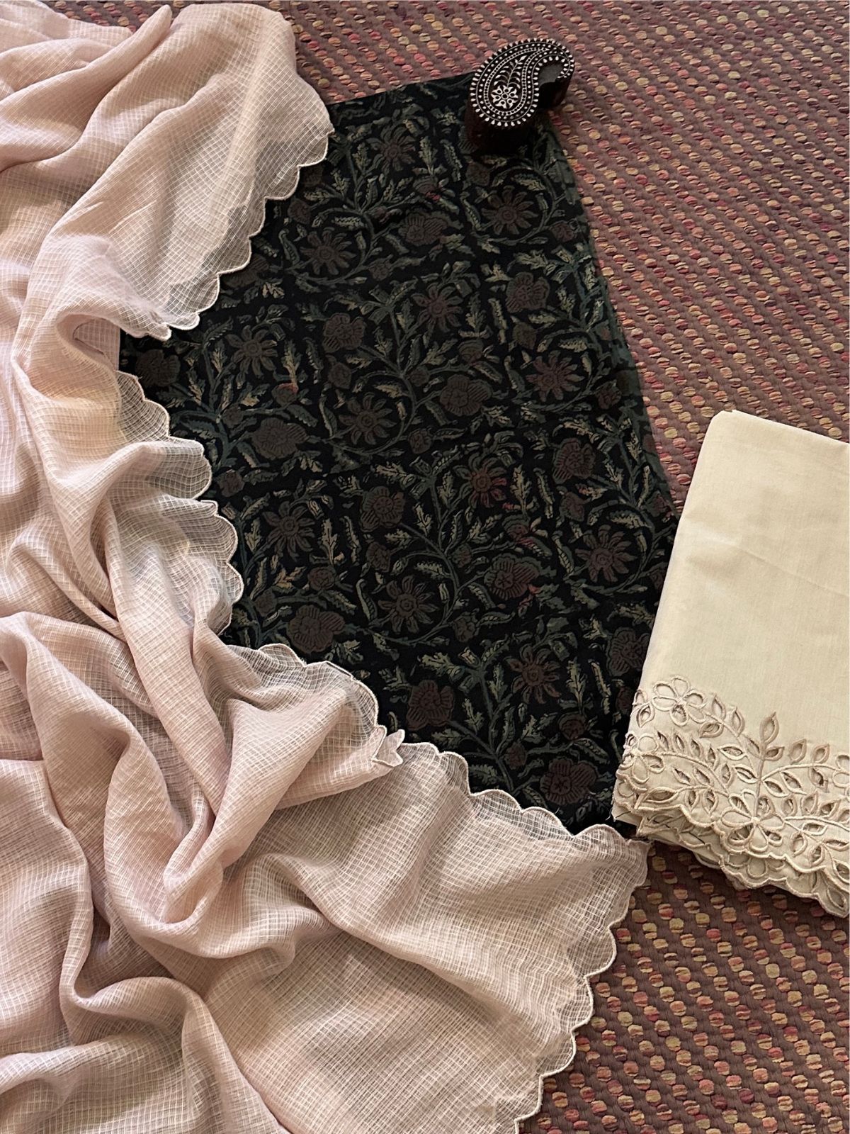 Pure Cotton Mul Fabric with Scalloped Dupatta & Cutwork Bottom