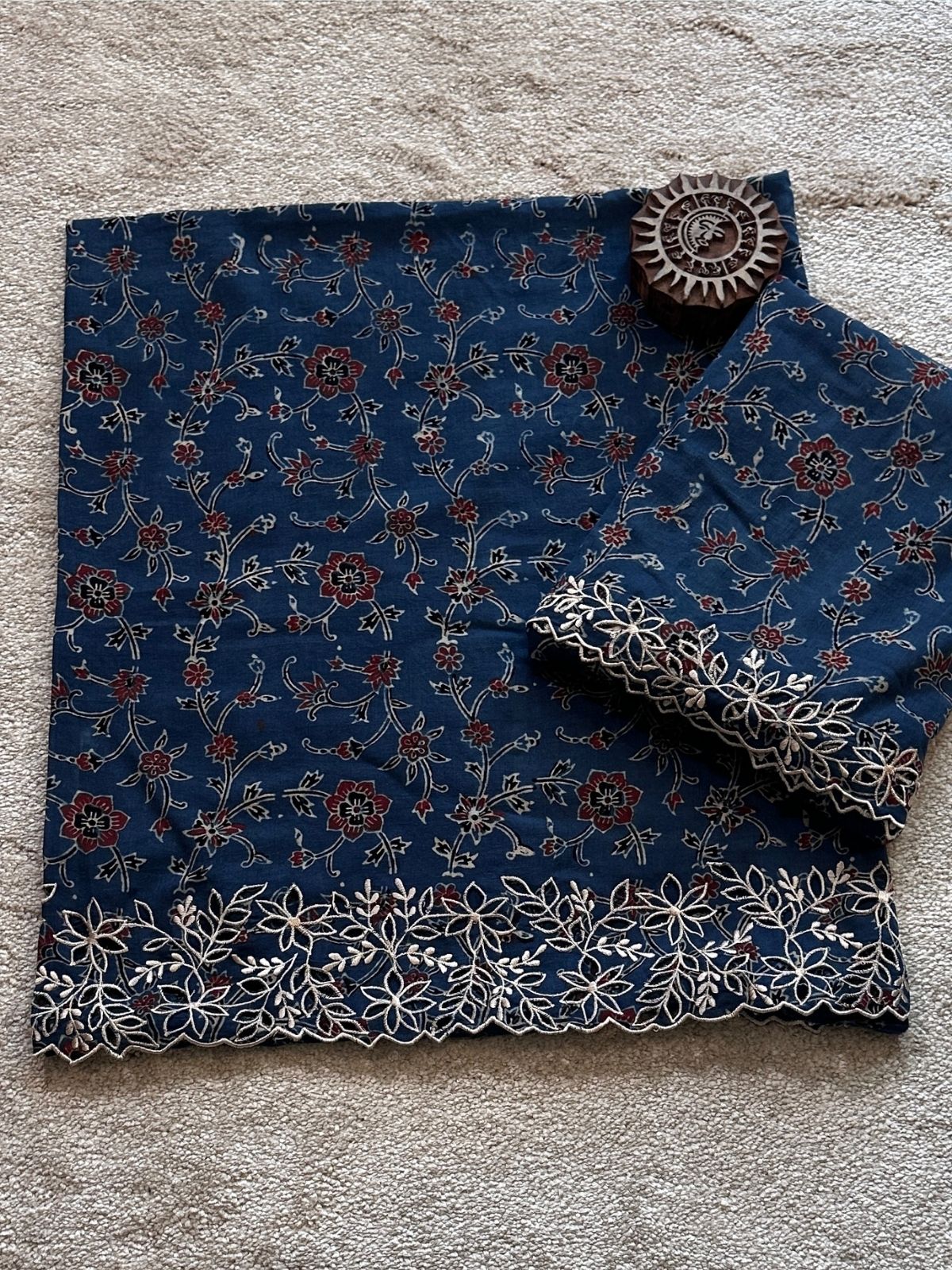 Exclusive Cutwork embroidered Ajrak Cotton Malmal Coord Set