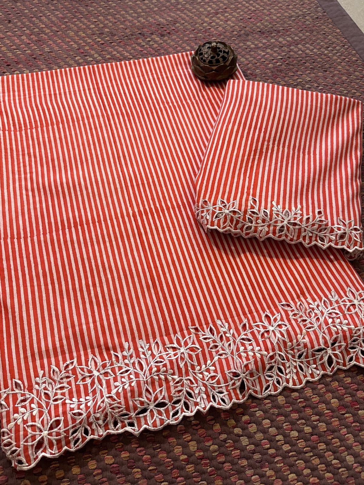 Cutwork Pure Cotton Hand-blocked Coord Set