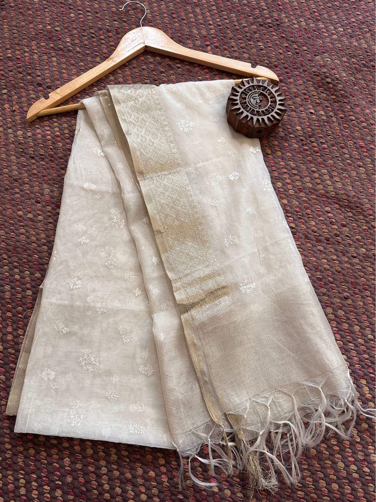 Organza Flower Motif Dupatta