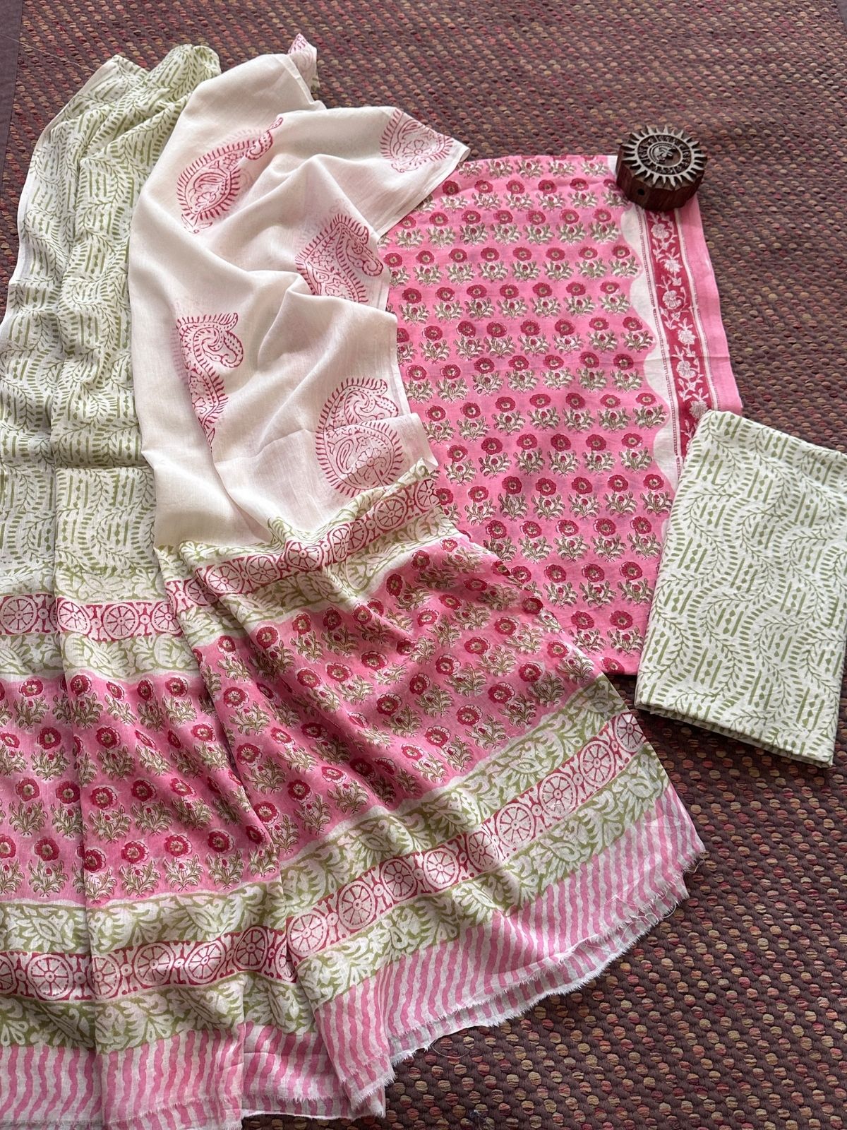 Pure Cotton Unstitched Set with Kota Dupatta