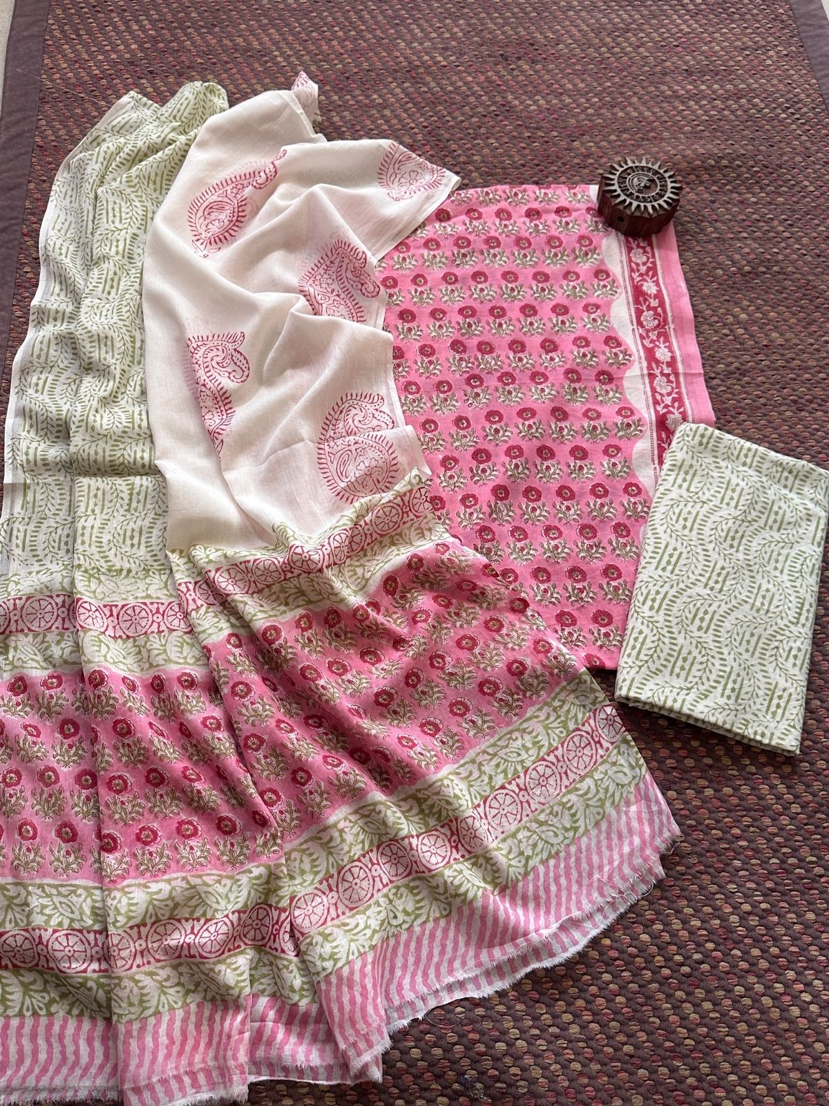 Pure Cotton Unstitched Set with Kota Dupatta