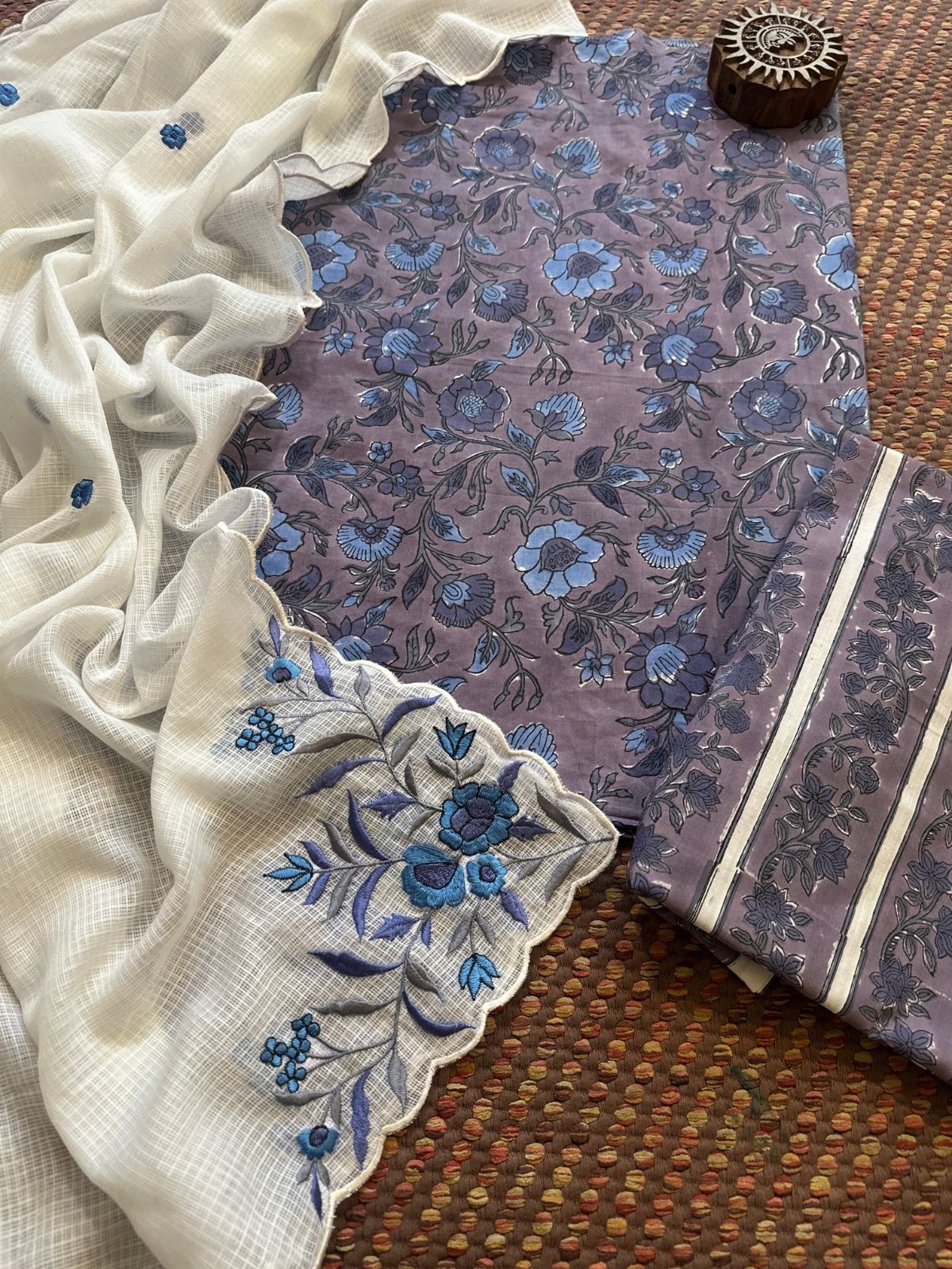 Pure Cotton Handblock Fabric with Embroidered Dupatta