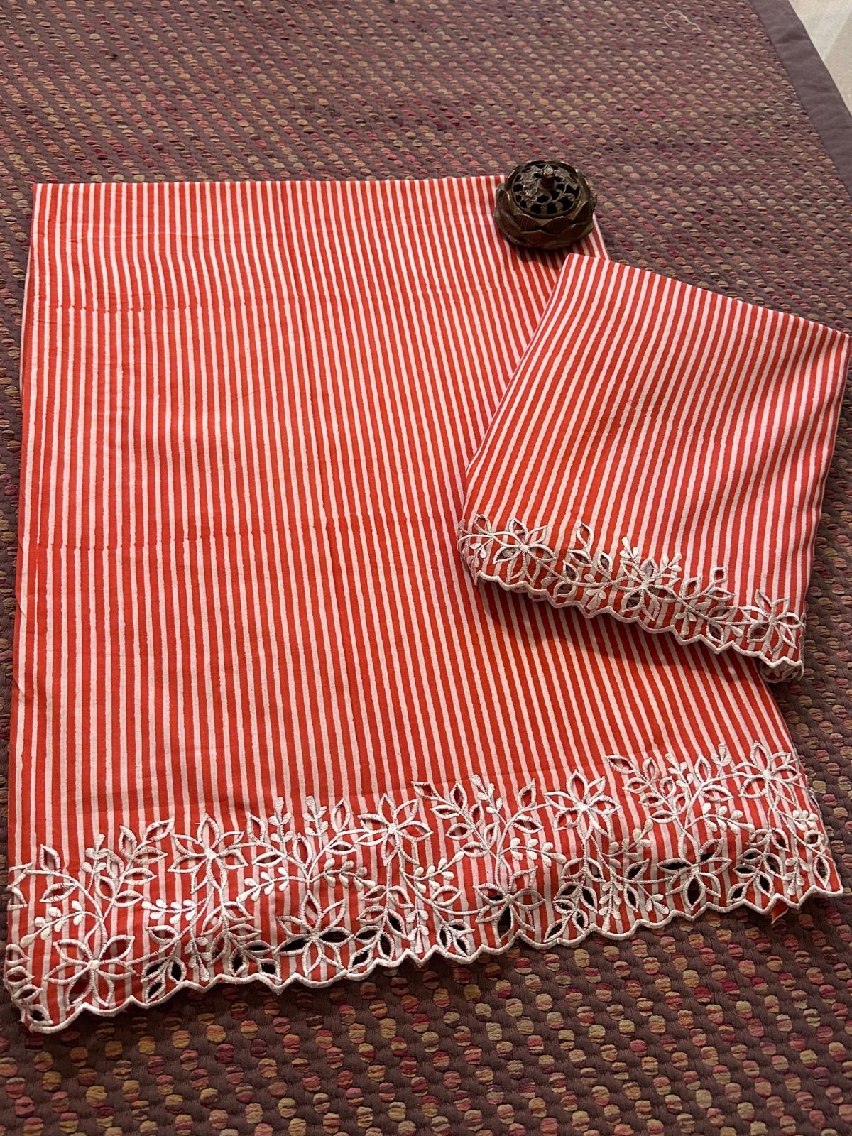 Cutwork Pure Cotton Hand-blocked Coord Set