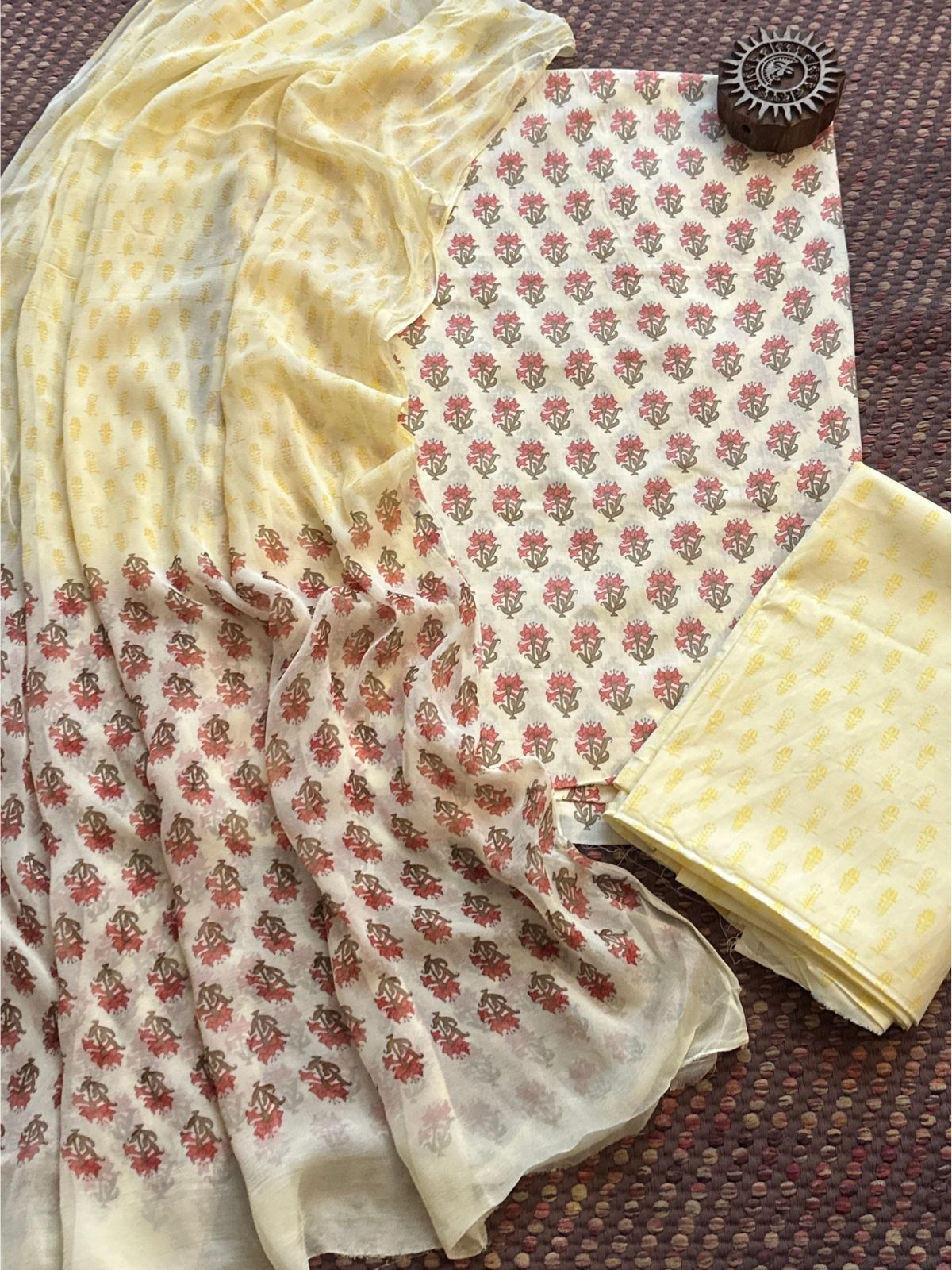 Pure Cotton Unstitched Set with Chiffon Dupatta
