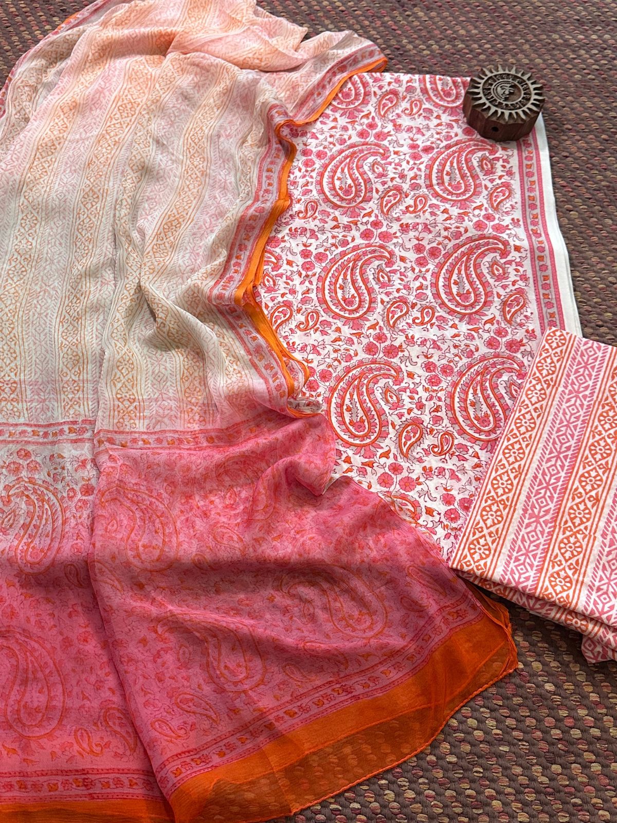 Pure Cotton Unstitched Set with Pure chiffon Dupatta