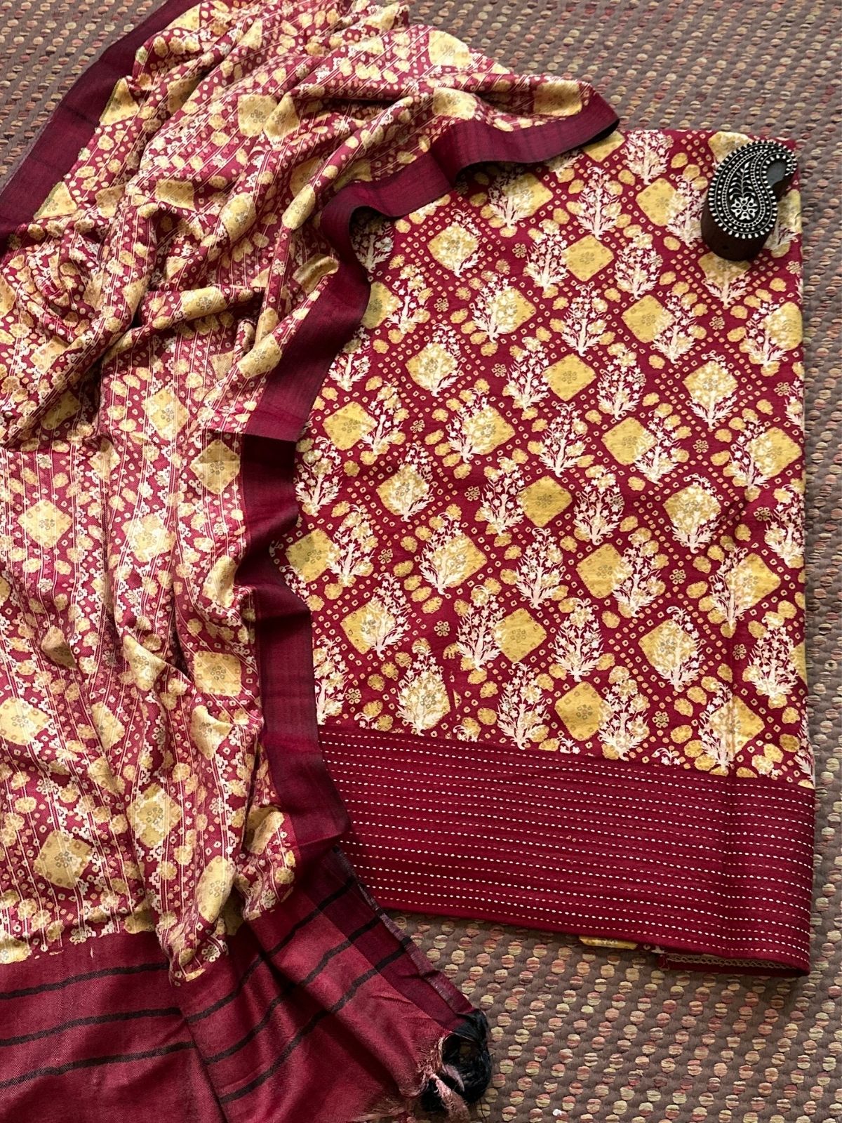 Spun Block Printed Unstitched Set