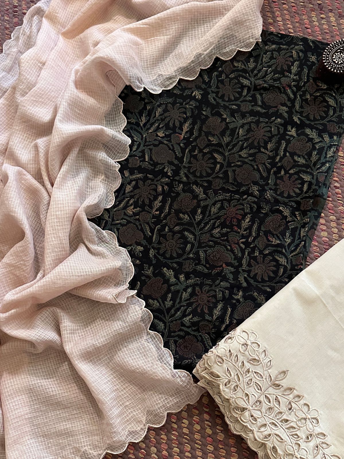 Pure Cotton Mul Fabric with Scalloped Dupatta & Cutwork Bottom