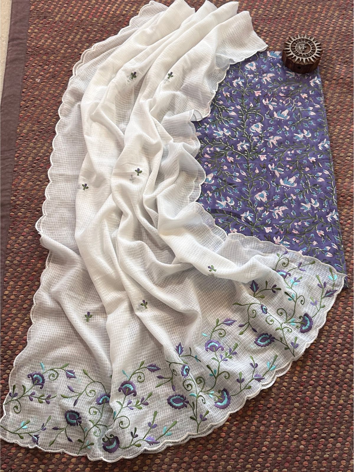 Pure Cotton Handblock Fabric with Exclusive Embroidered Dupatta